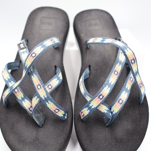 Teva Olowahu Flip Flops Sandals Women's Blue Orange Yellow SN 6840 Size 8 - Picture 5 of 7